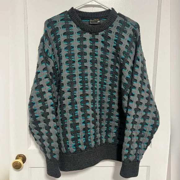 Vintage RARE Coogie Biggie Pure New Wool Geometric Sweater Size S - Picture 4 of 4